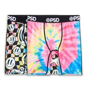 PSD Youth Boxer Brief 2 Pack Smiley Face Checkerboard Tie Dye Size L 26-27